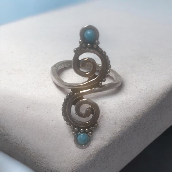 Fitagains Jewelry - Artistic Silver Ring with Blue Accents